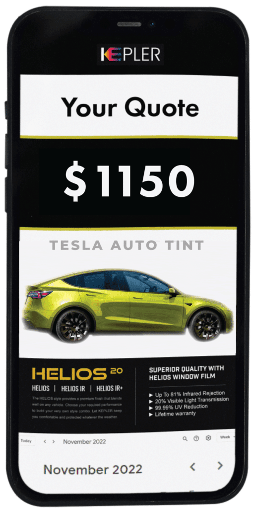 Tesla Window Tinting 2 A quote for a Tesla by Tint Business for window tint with Kepler's Helios window film