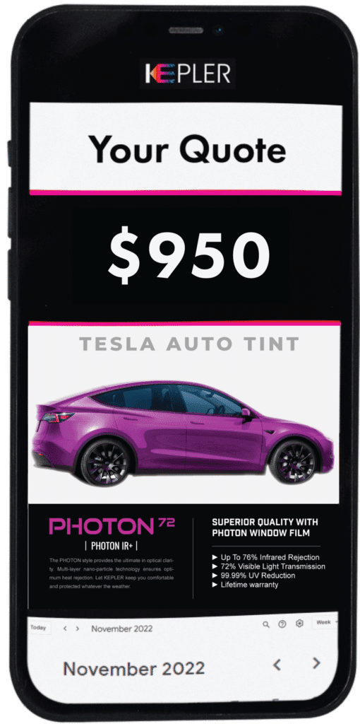 Tesla Window Tinting 3 A quote for a Tesla by Tint Business for window tint with Kepler's Photon window film