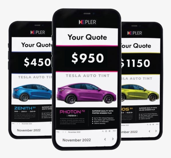 Tesla Window Tinting 4 example of quotes that TintBusiness offer for ceramic window film